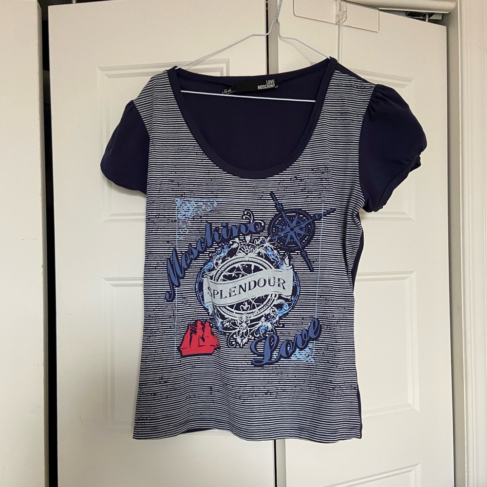 Love Moschino nautical “splendour” navy t-shirt | women us 10